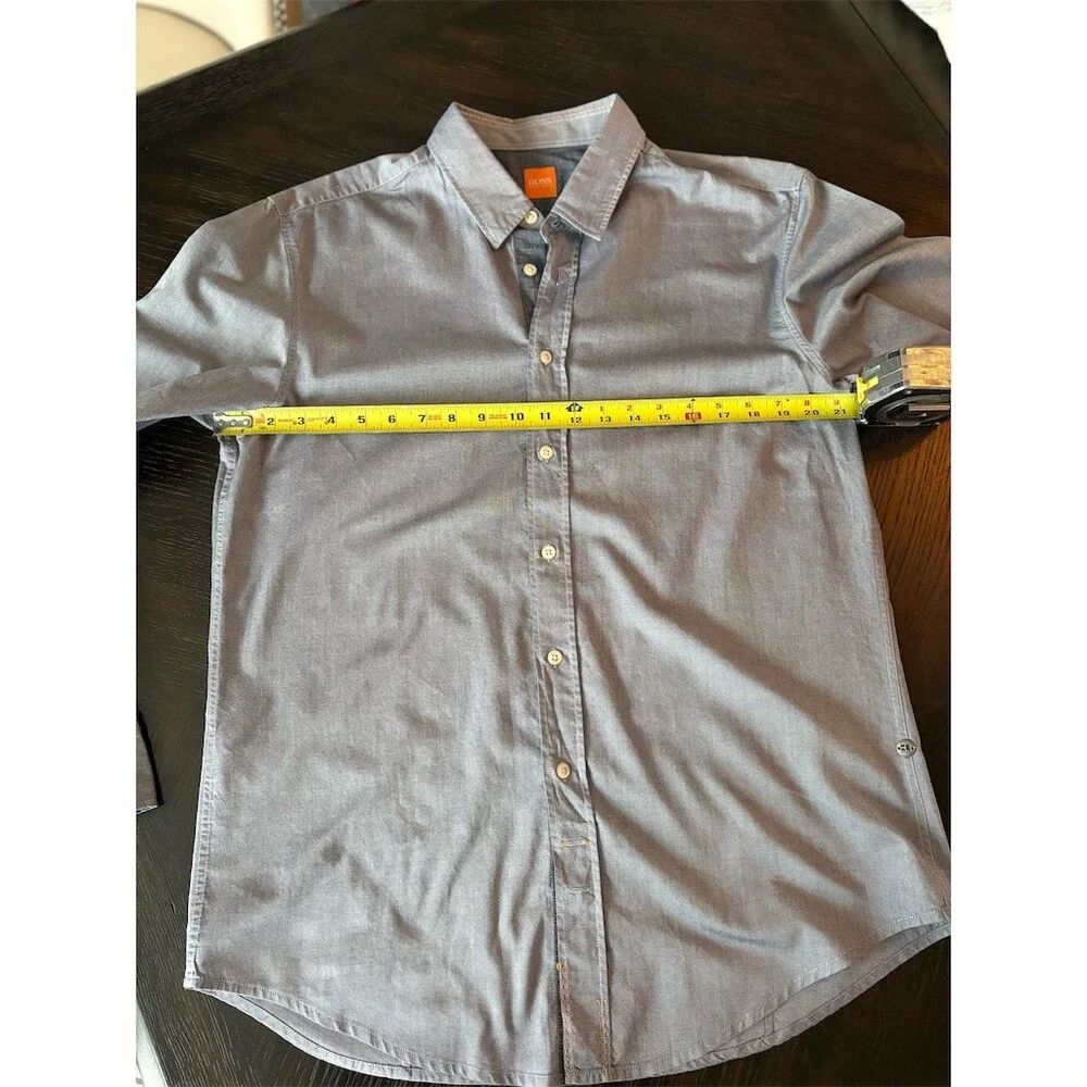 Hugo BOSS Orange Shirt Men's XL‎ Blue Solid Long Sleeve Button-Up Collared Logo